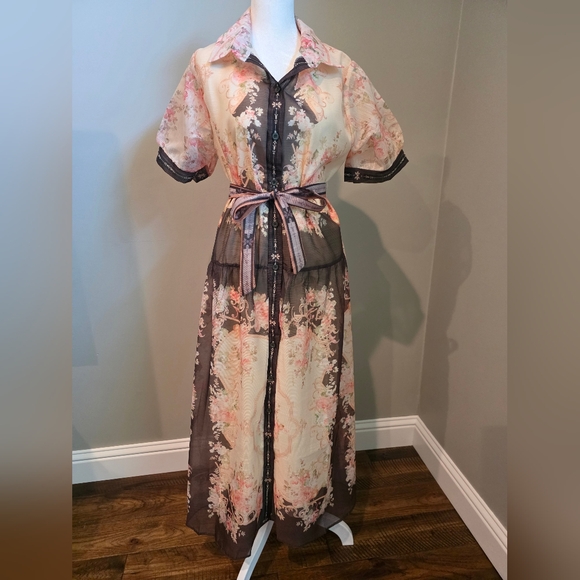 Unbranded Dresses & Skirts - NWOT Women's Brown And Cream Floral Button Down Midi Dress, M/L